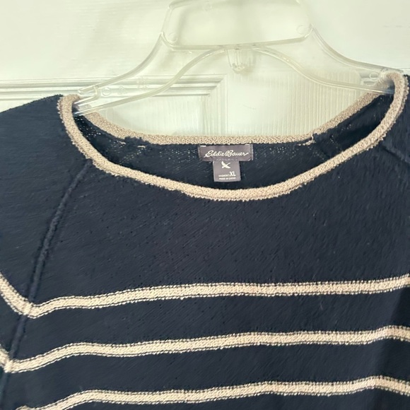 Eddie Bauer Fishermancore Women's Navy & Tan Striped Crew Neck Sweater XL - Picture 3 of 3
